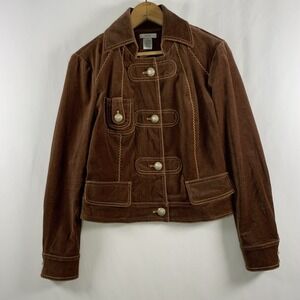 VTG Cache Womens Y2K Velvet Military Jacket Sz XS Brown Retro Contrast Stitch